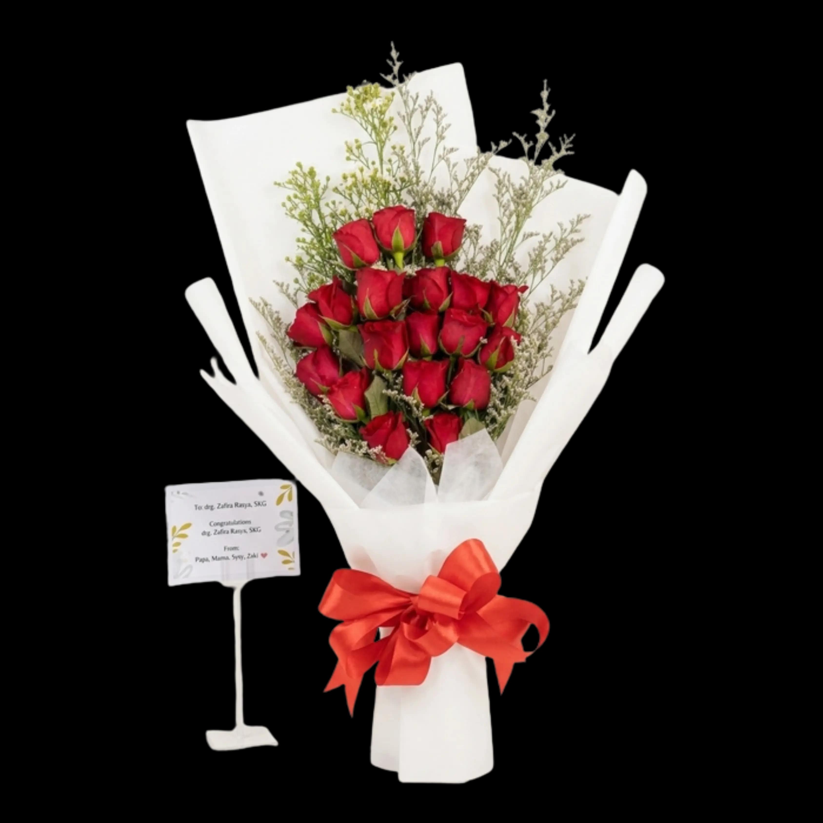 Buket Kuncup Mawar Merah Simple — Lunox Florist
