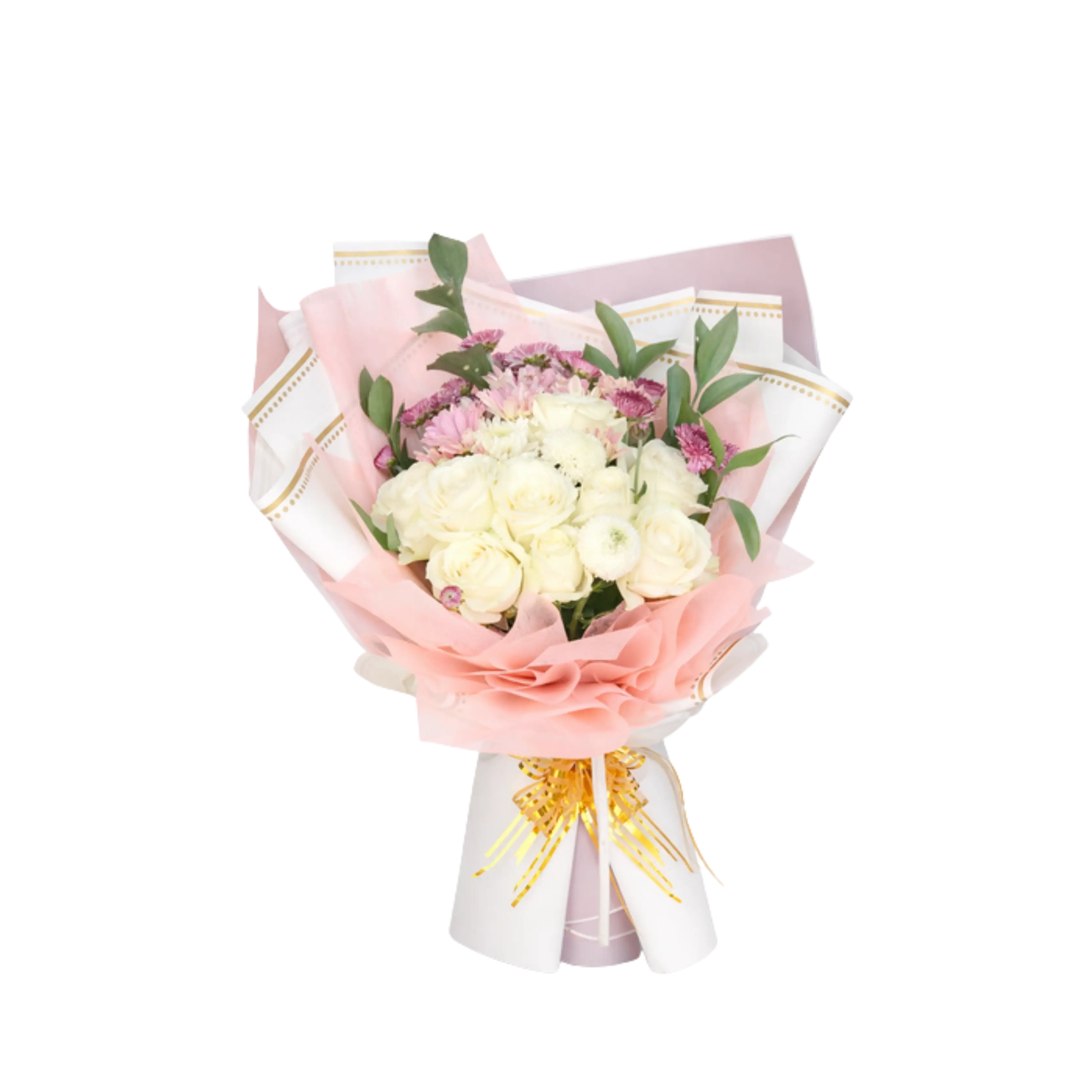 Buket Mawar Putih Aksen Pink — Lunox Florist