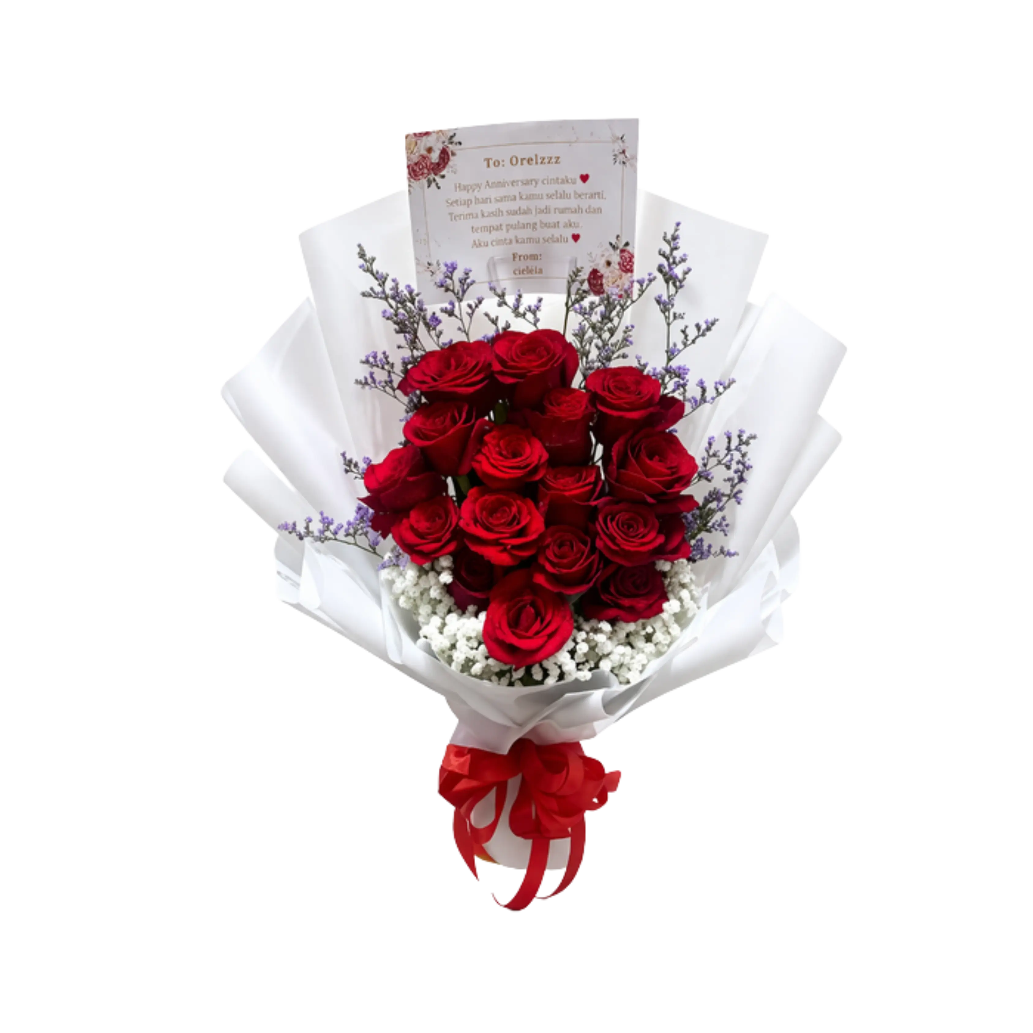 Buket Mawar Merah Filler Ungu — Lunox Florist