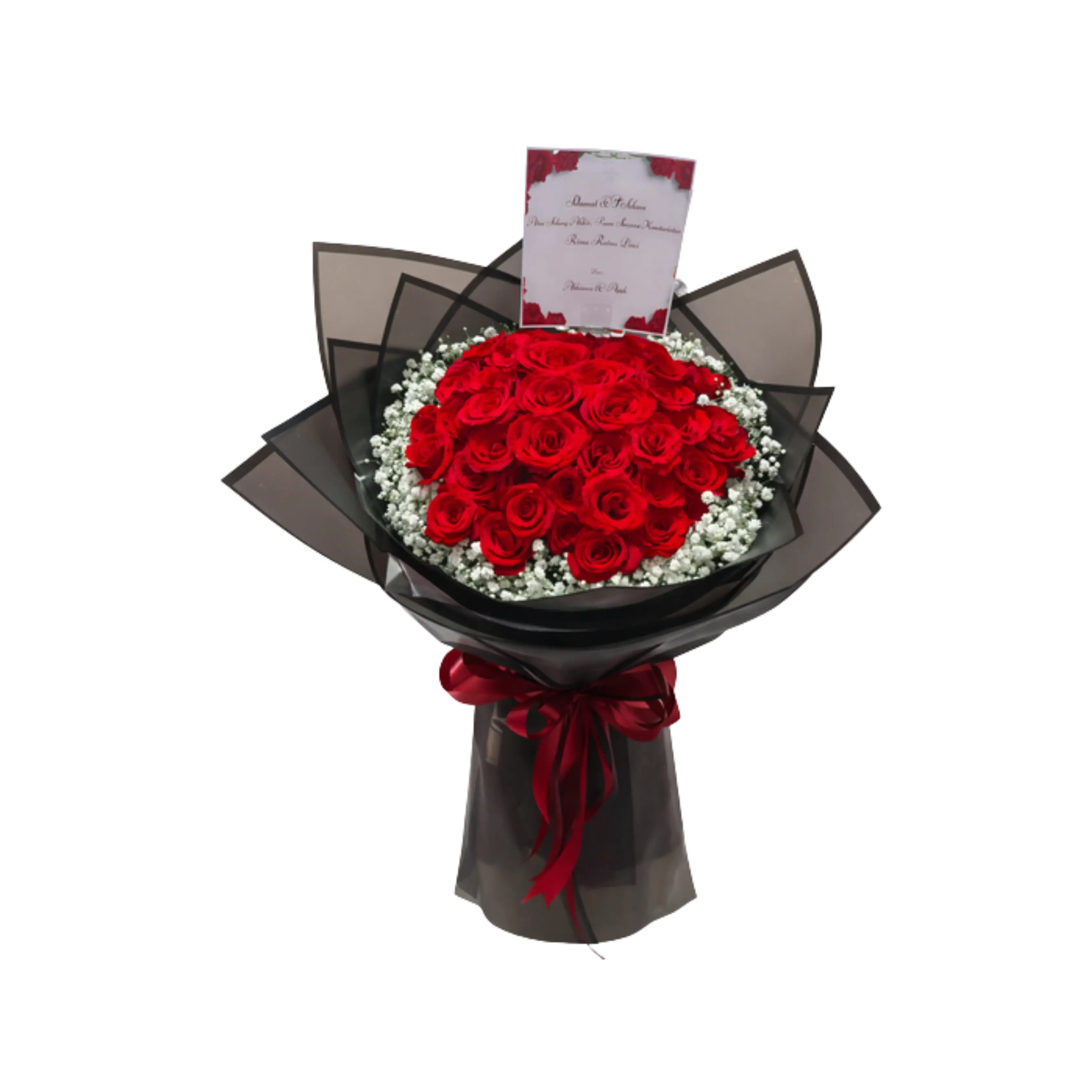 Buket Mawar Merah Besar Baby Breath — Lunox Florist