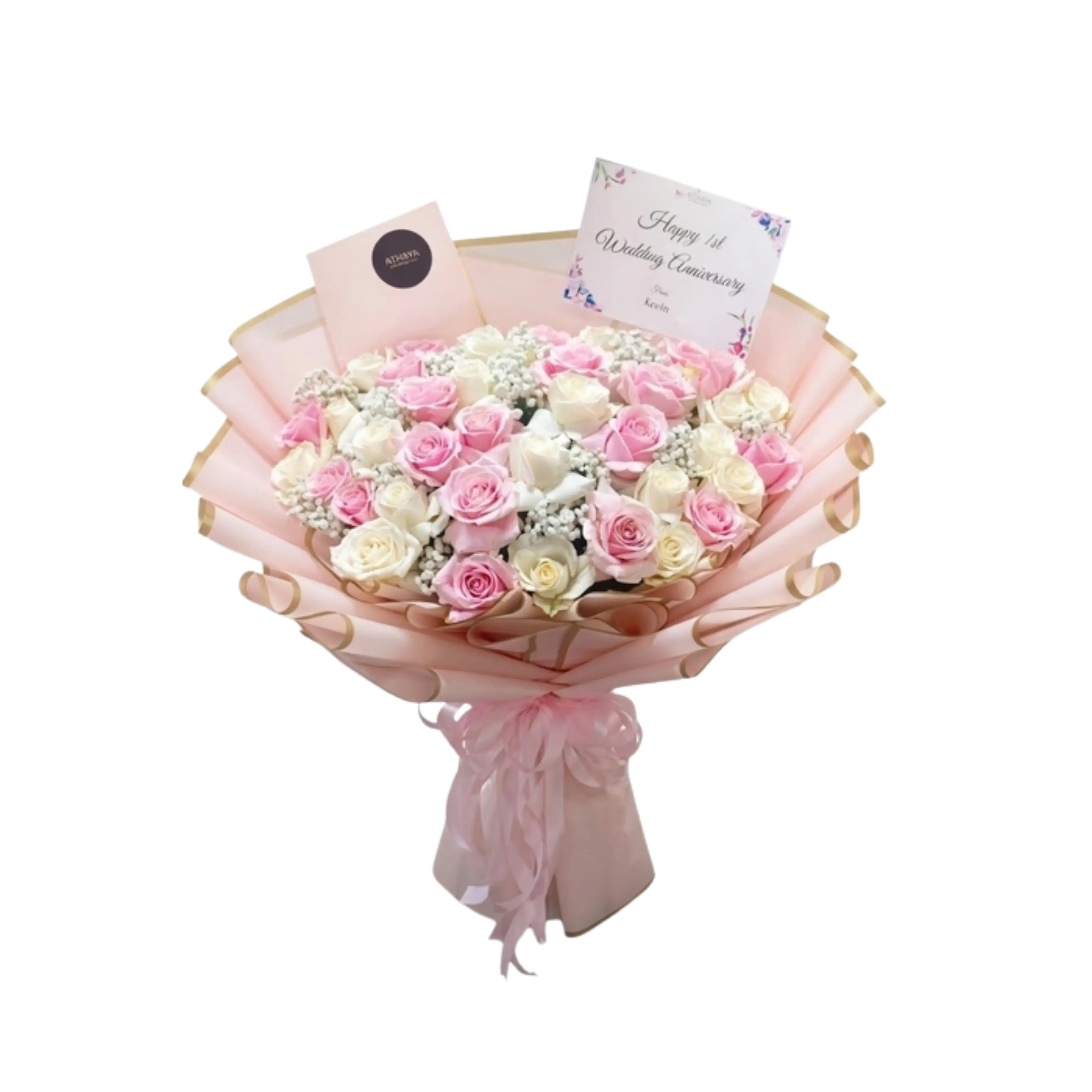 Buket Mawar Pink Putih Anniversary — Lunox Florist