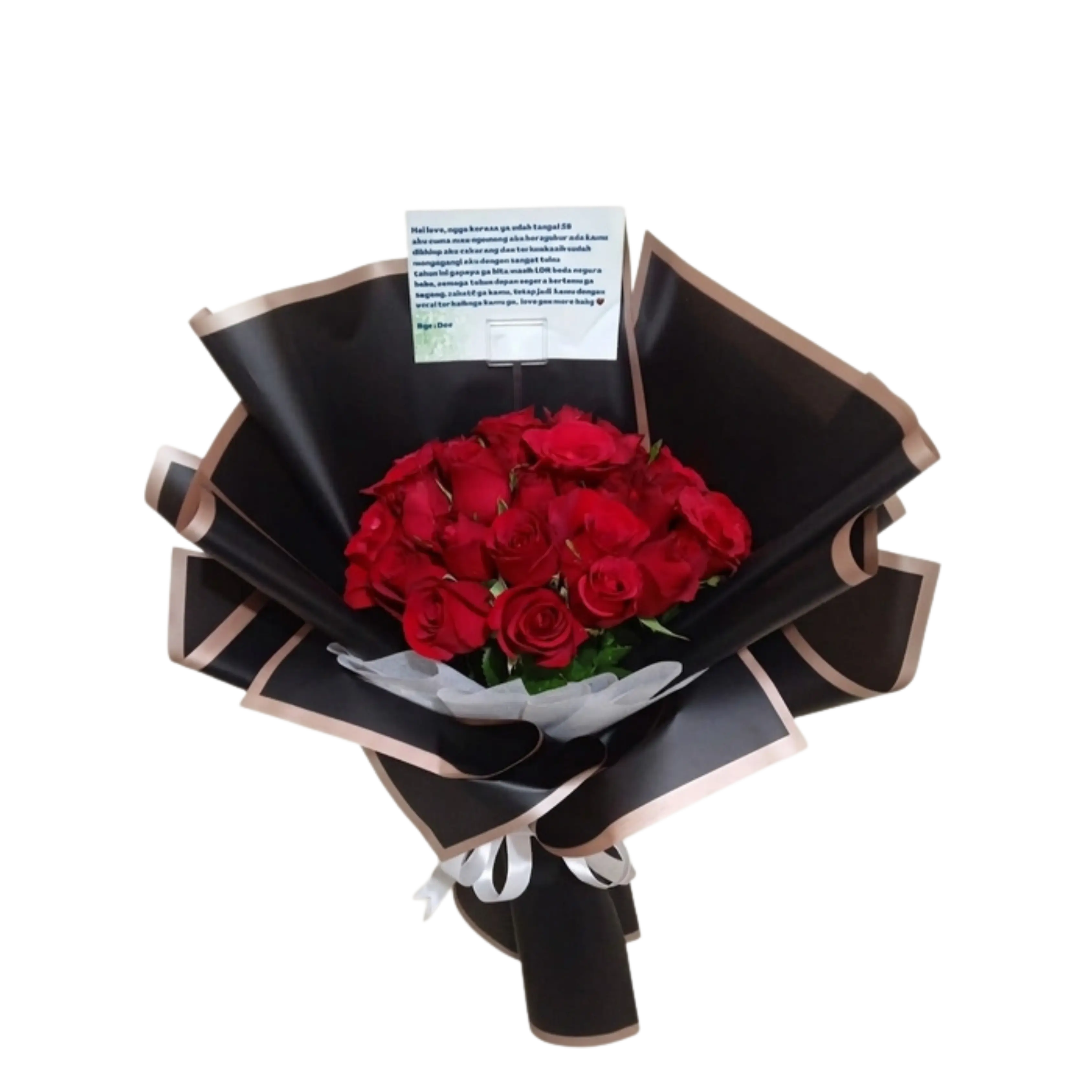 Buket Mawar Merah Wrapping Hitam Gold — Lunox Florist