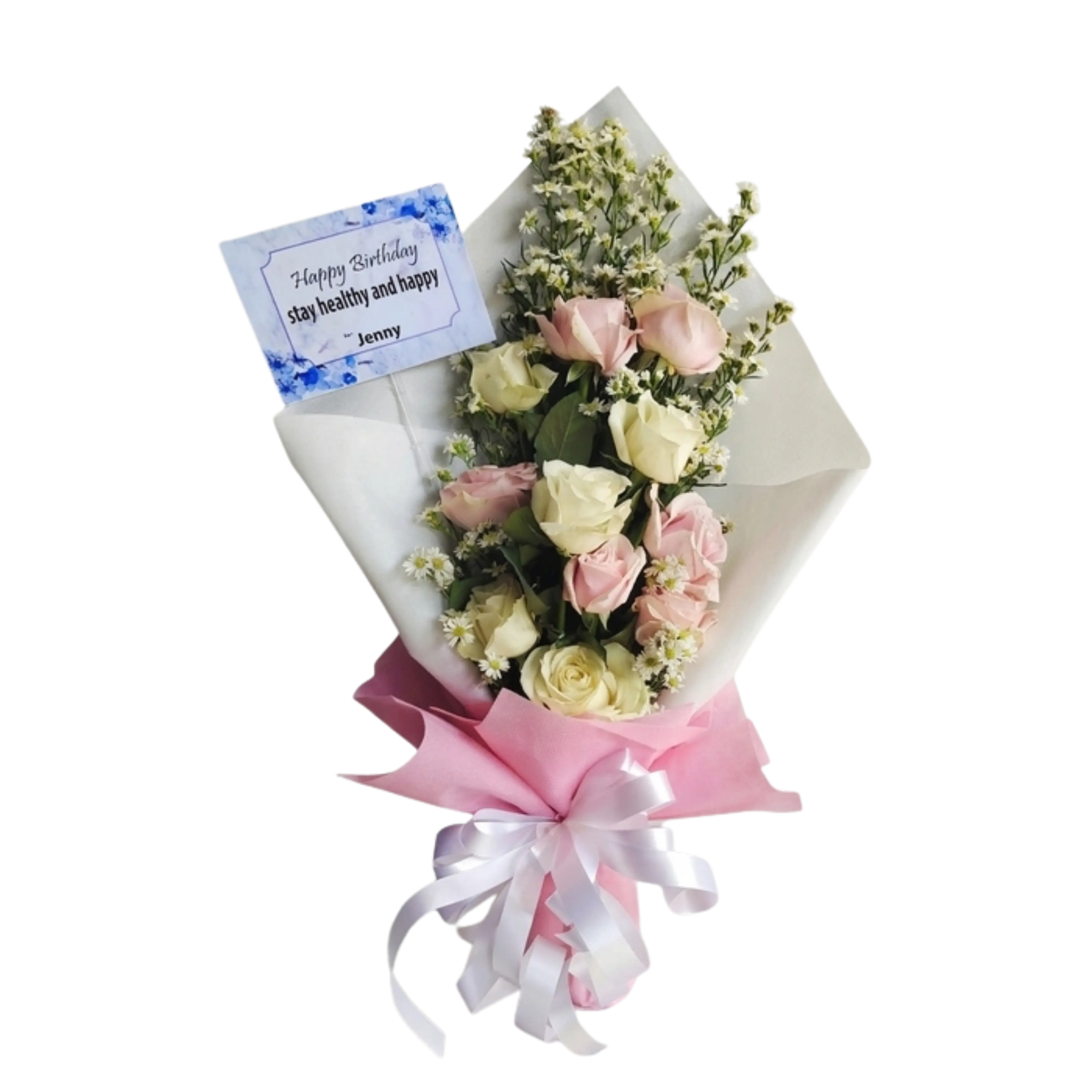 Buket Mawar Pink Cream Ulang Tahun — Lunox Florist