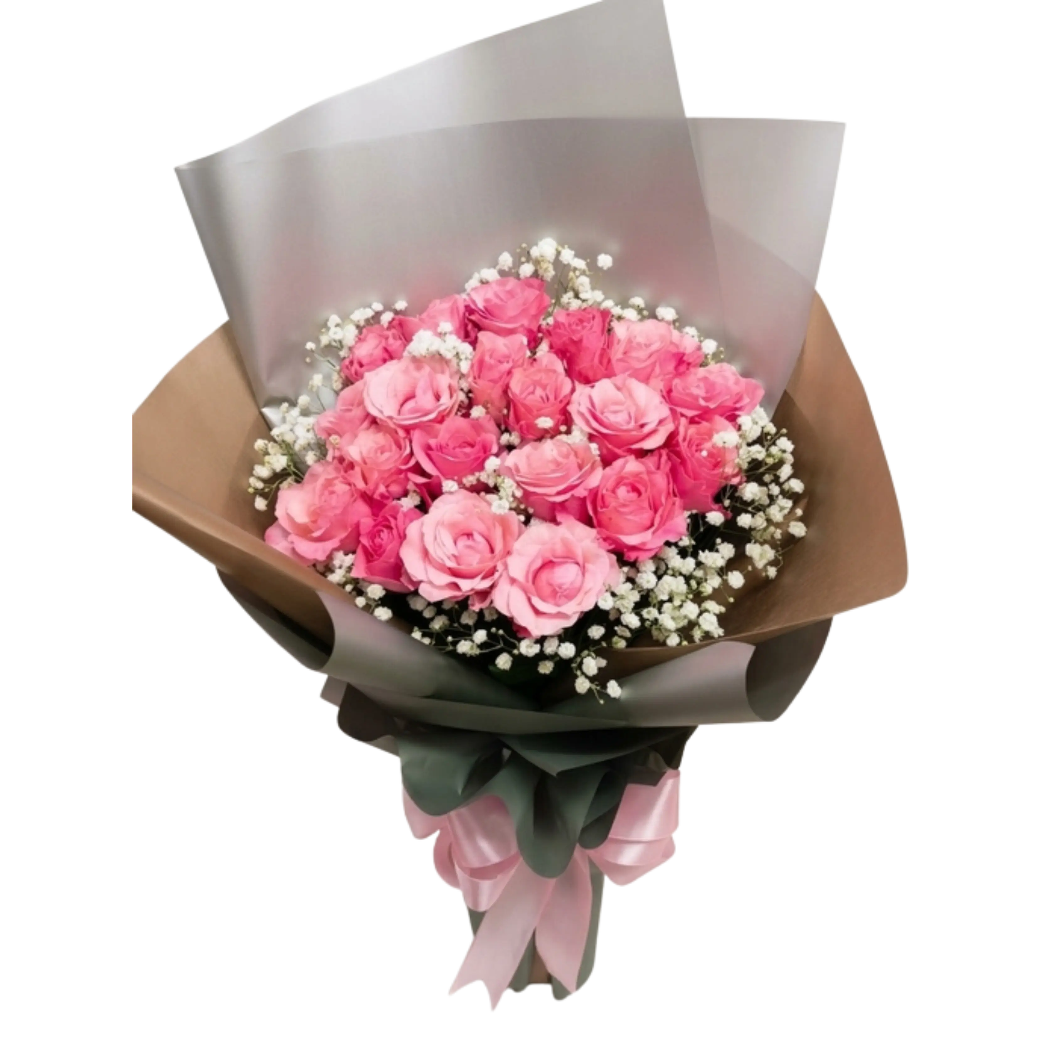 Buket Mawar Pink Baby Breath — Lunox Florist