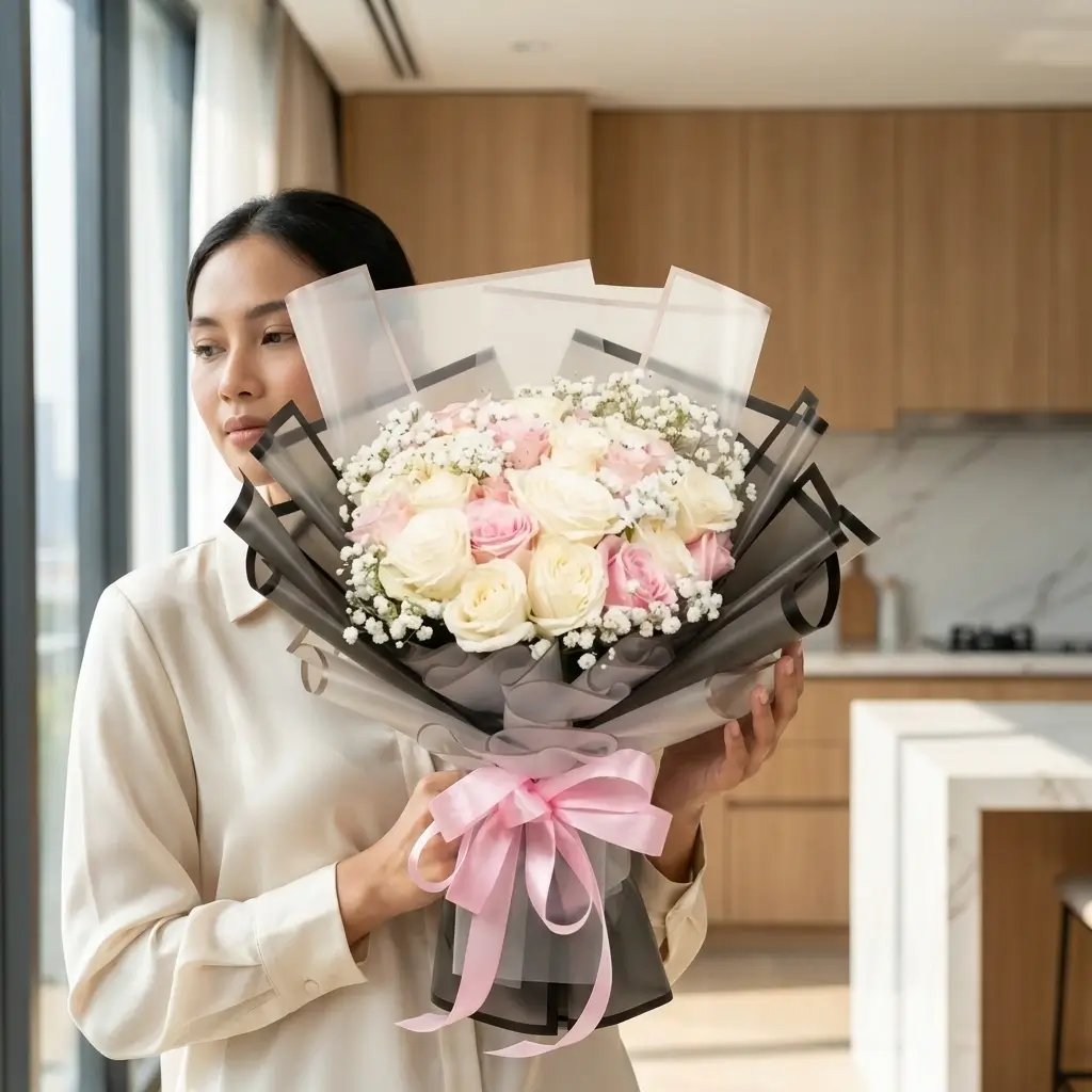Buket Mawar Pastel Ivory Pink — varian ke-3 dari Lunox Florist