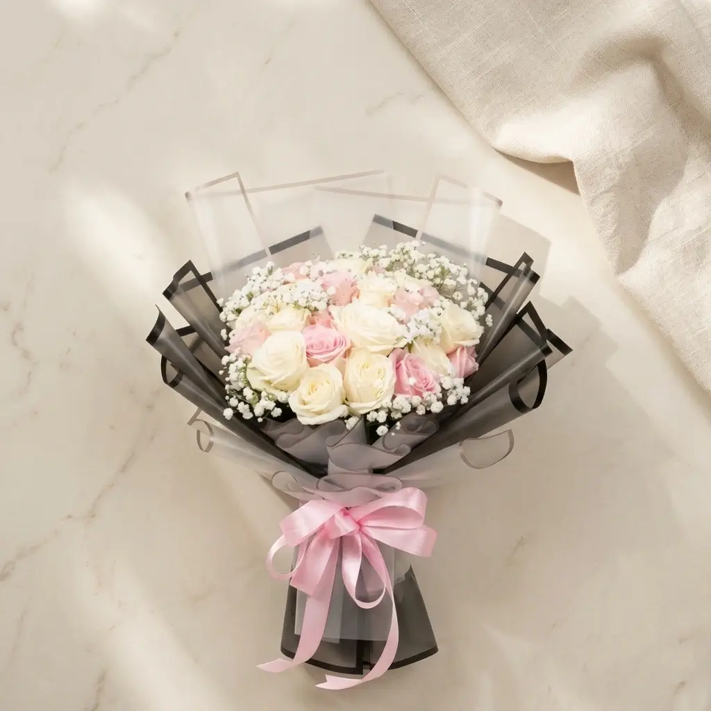 Buket Mawar Pastel Ivory Pink — varian ke-4 dari Lunox Florist