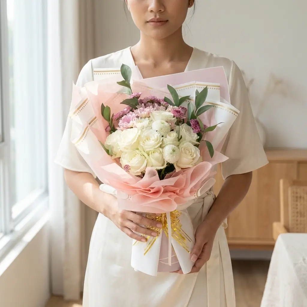 Buket Mawar Putih Aksen Pink — varian ke-3 dari Lunox Florist