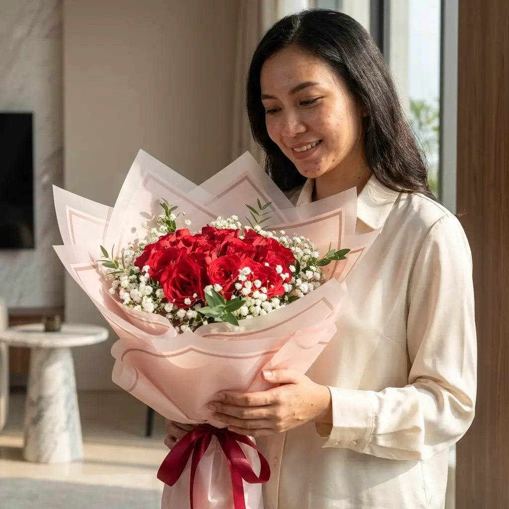 Buket Mawar Merah Pink Romantic — varian ke-2 dari Lunox Florist