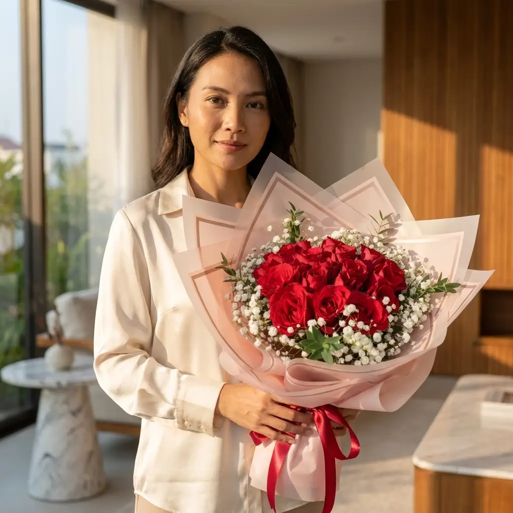Buket Mawar Merah Pink Romantic — varian ke-4 dari Lunox Florist
