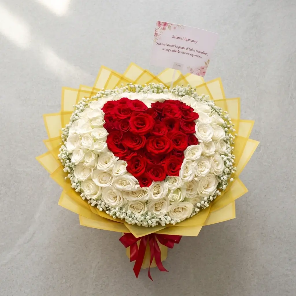 Buket Mawar Merah Putih Bentuk Hati — varian ke-2 dari Lunox Florist