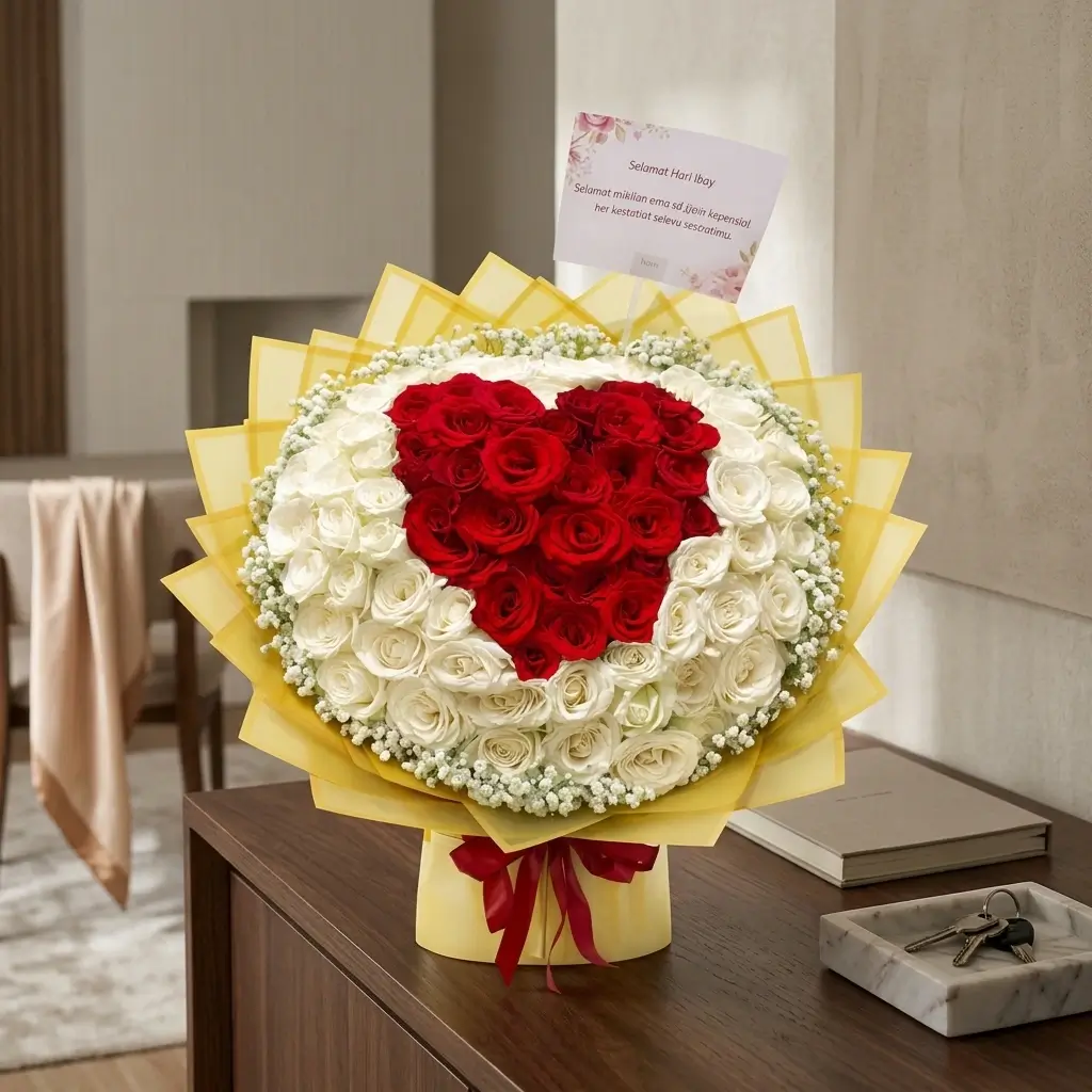 Buket Mawar Merah Putih Bentuk Hati — varian ke-3 dari Lunox Florist
