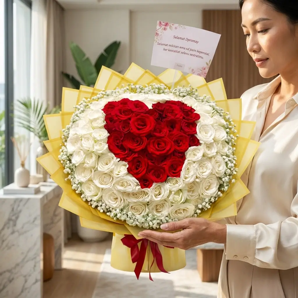 Buket Mawar Merah Putih Bentuk Hati — varian ke-4 dari Lunox Florist