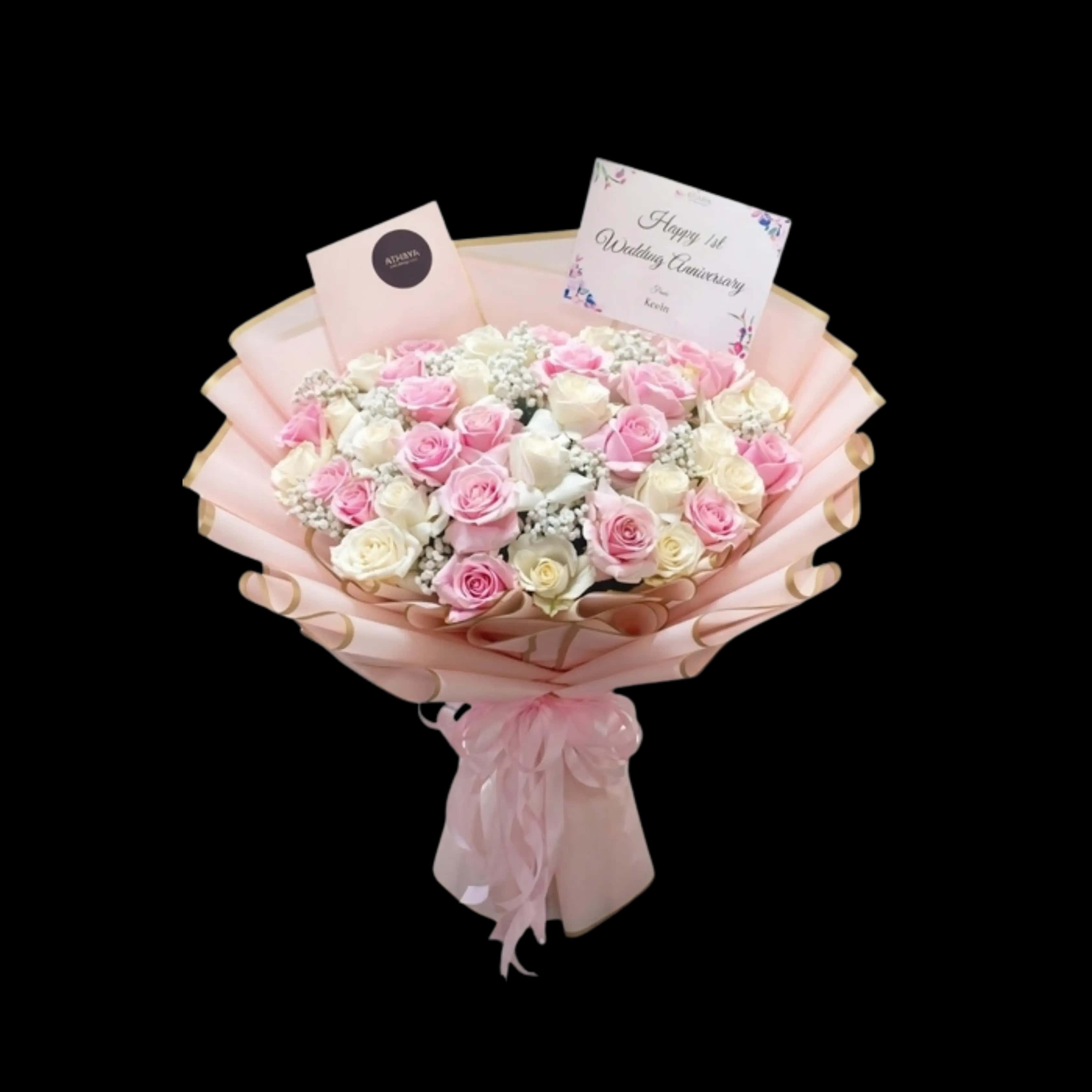 Buket Mawar Pink Putih Anniversary — Lunox Florist