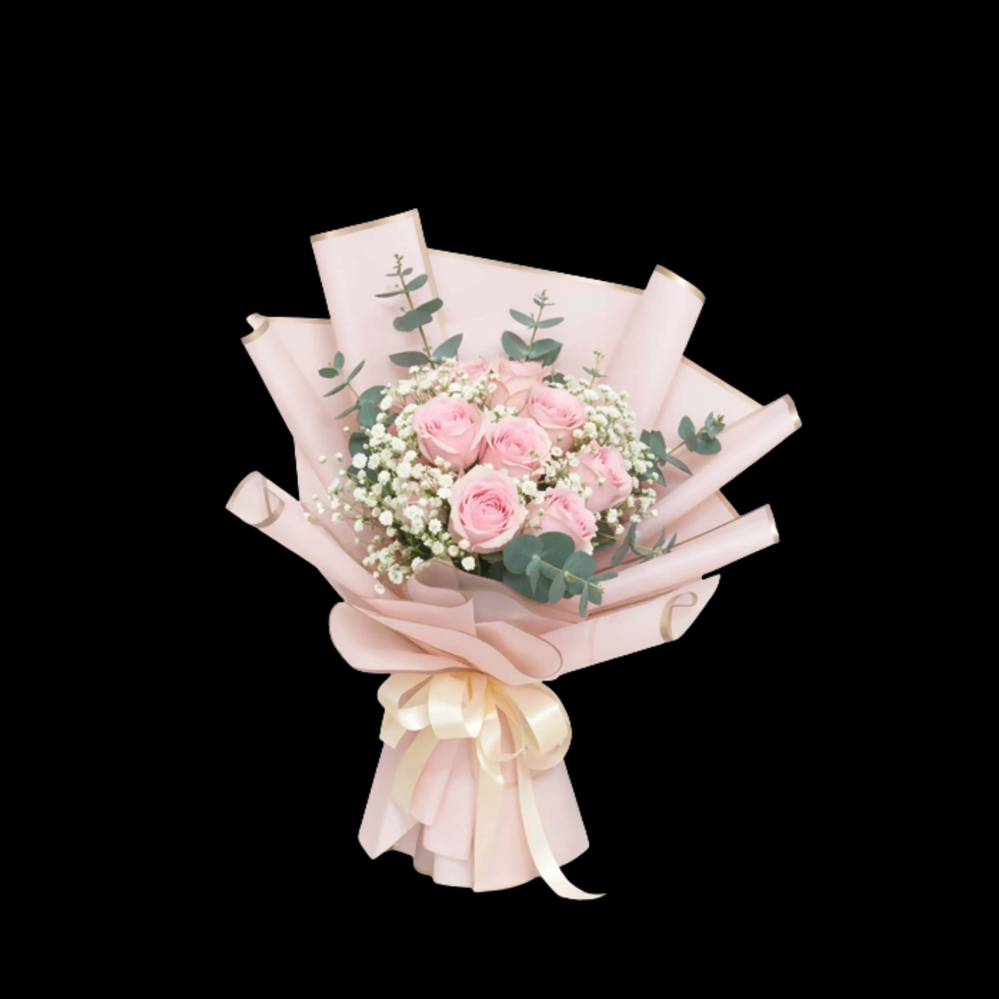 Buket Mawar Pink Eucalyptus — Lunox Florist