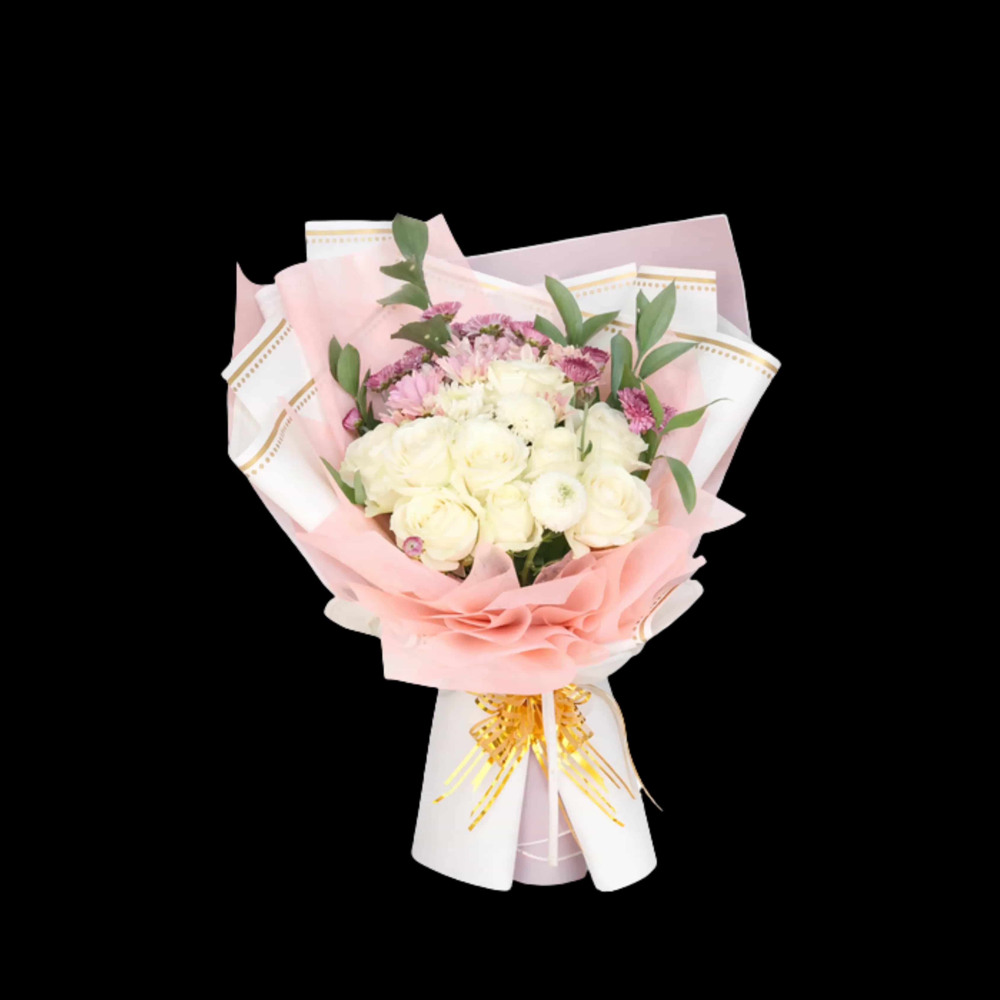 Buket Mawar Putih Aksen Pink — Lunox Florist