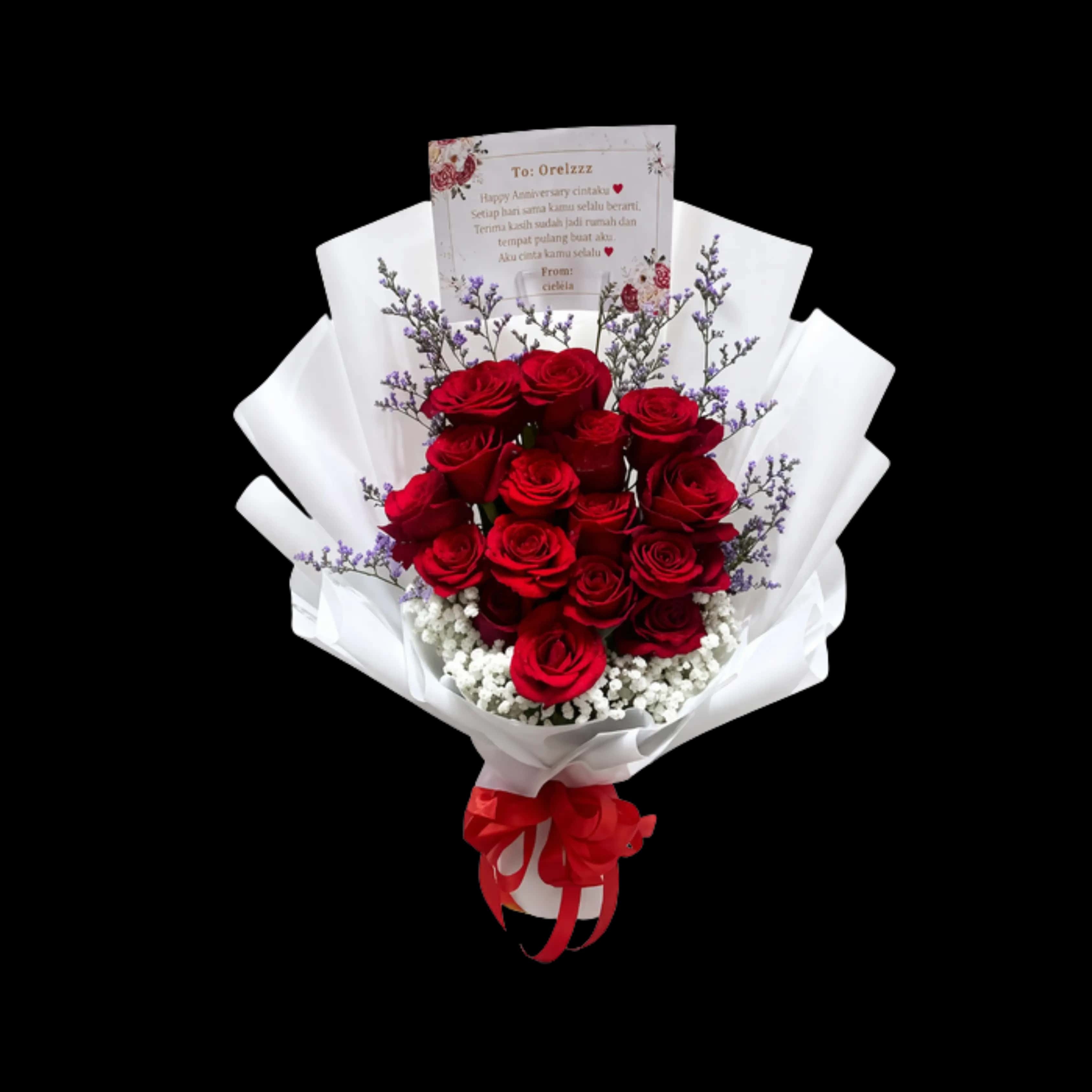 Buket Mawar Merah Filler Ungu — Lunox Florist