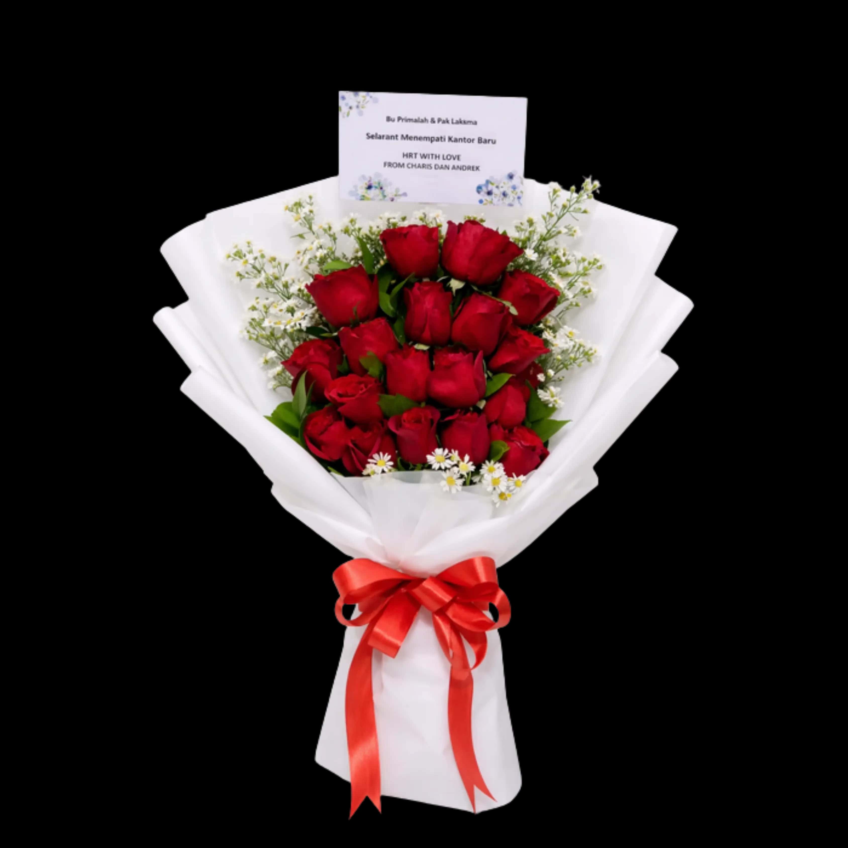 Buket Mawar Merah Kartu Ucapan — Lunox Florist