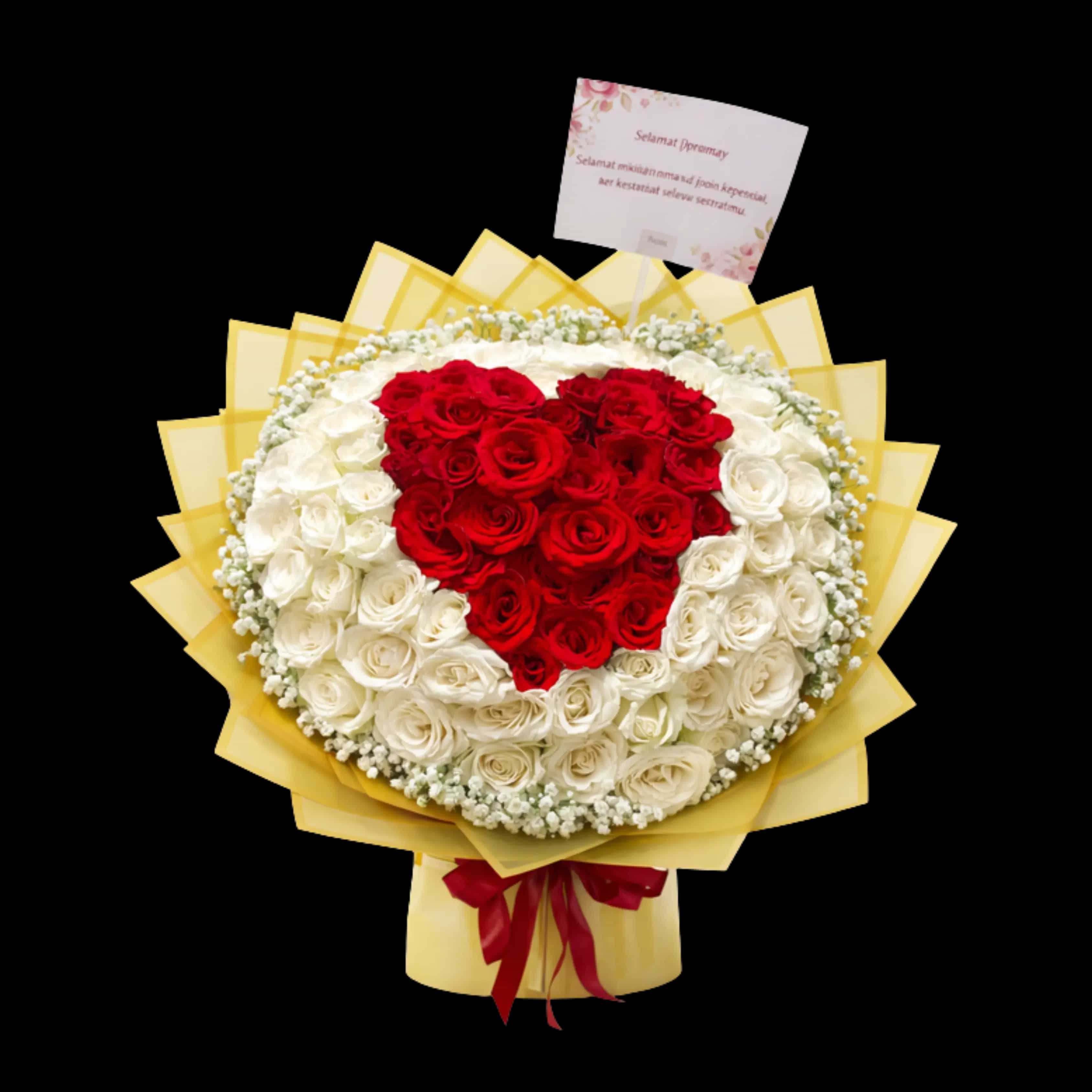 Buket Mawar Merah Putih Bentuk Hati — Lunox Florist