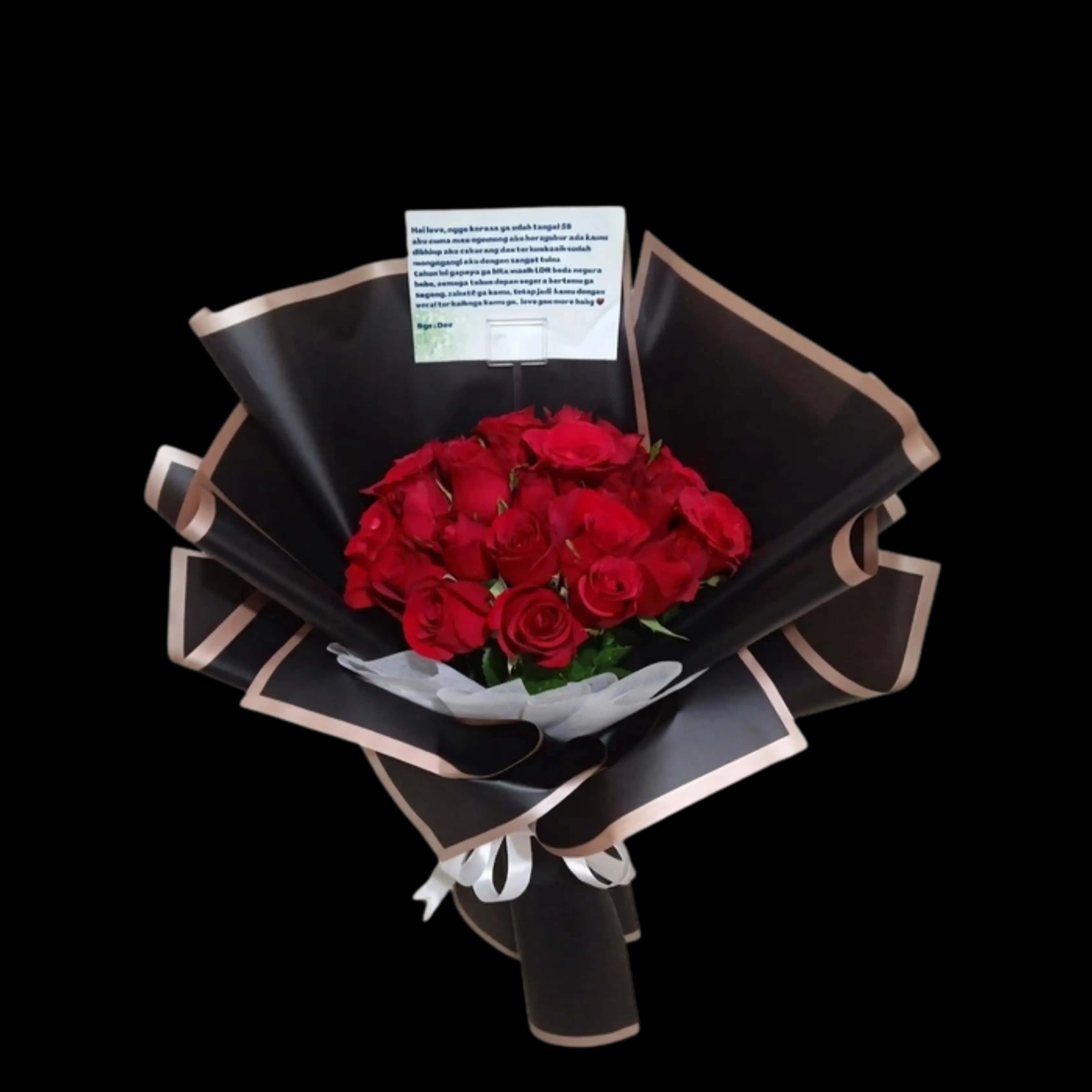 Buket Mawar Merah Wrapping Hitam Gold — Lunox Florist