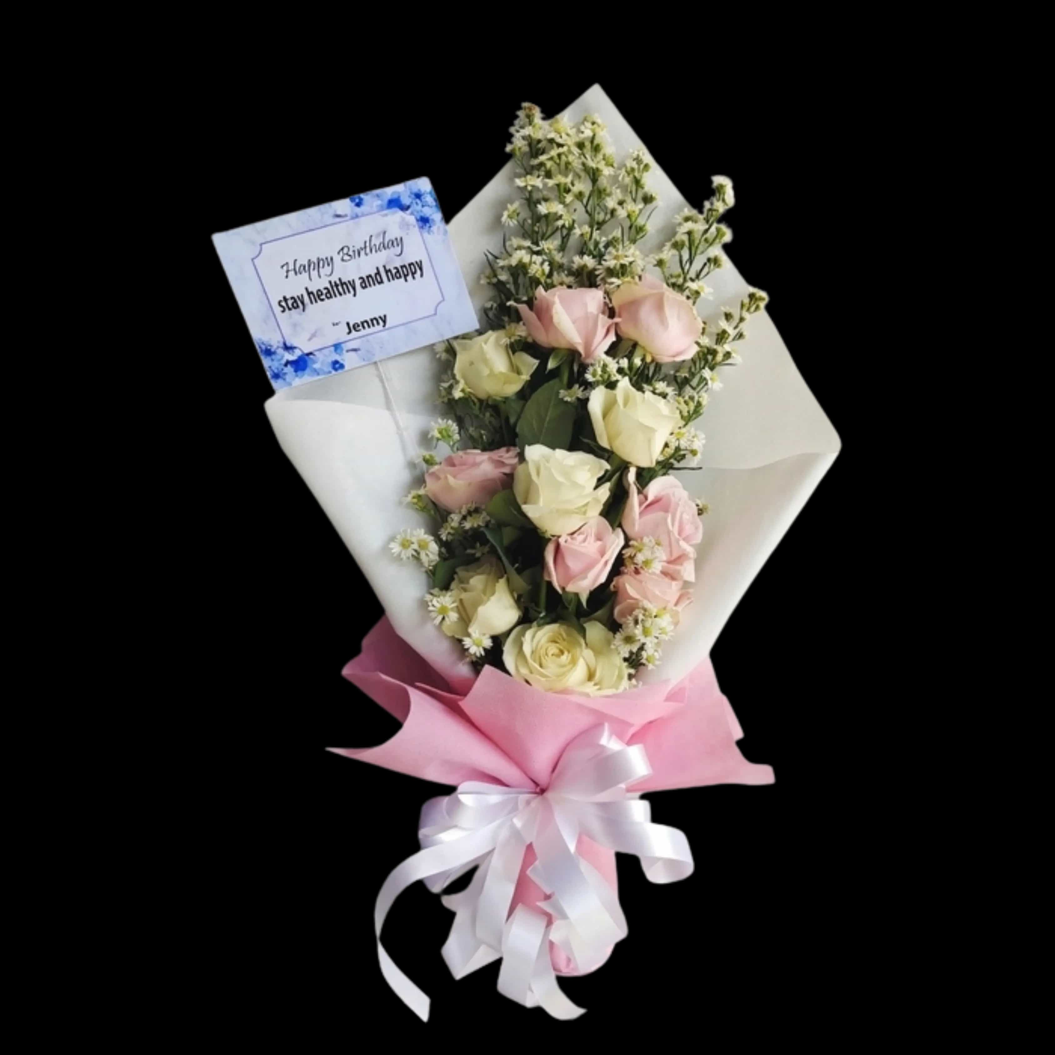 Buket Mawar Pink Cream Ulang Tahun — Lunox Florist