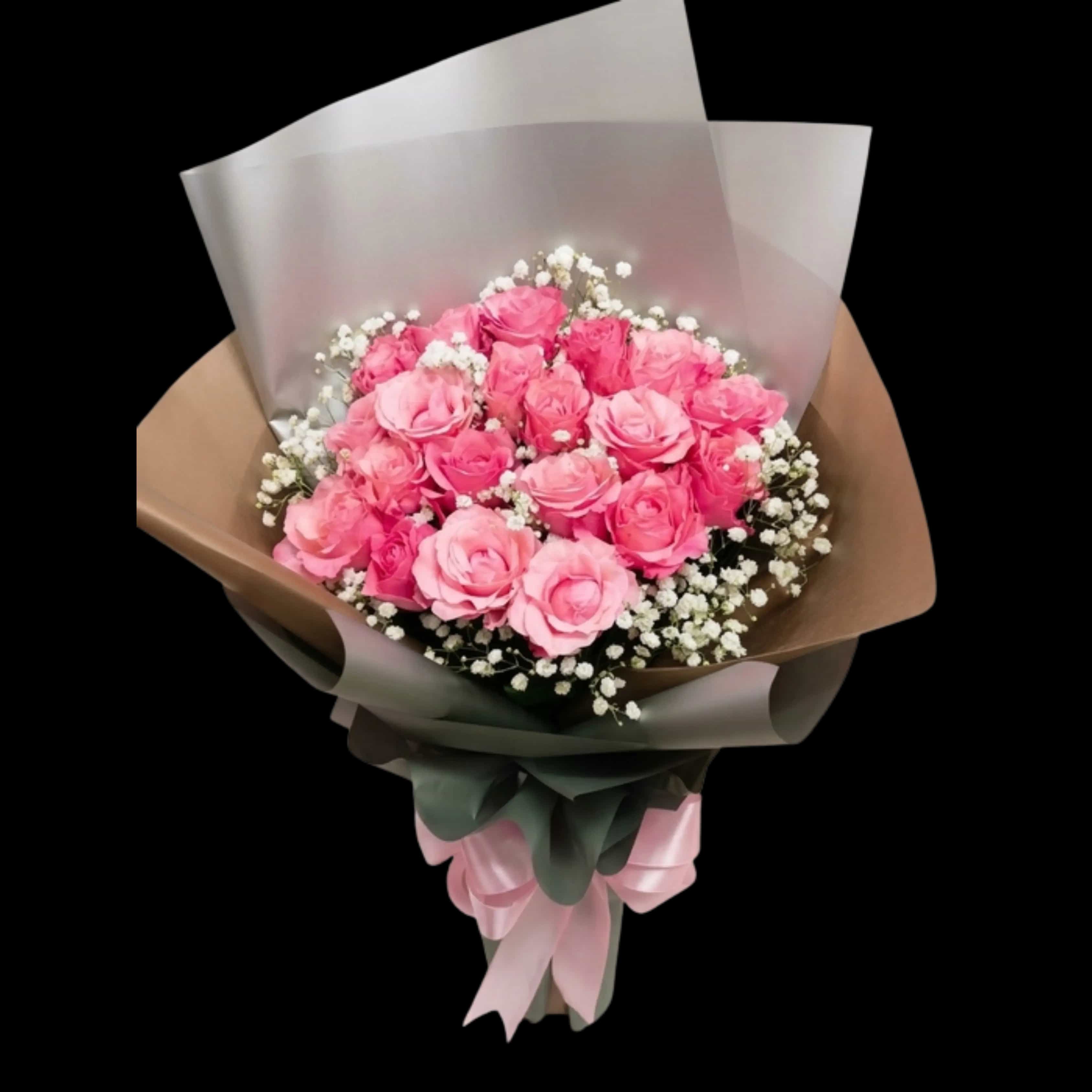 Buket Mawar Pink Baby Breath — Lunox Florist