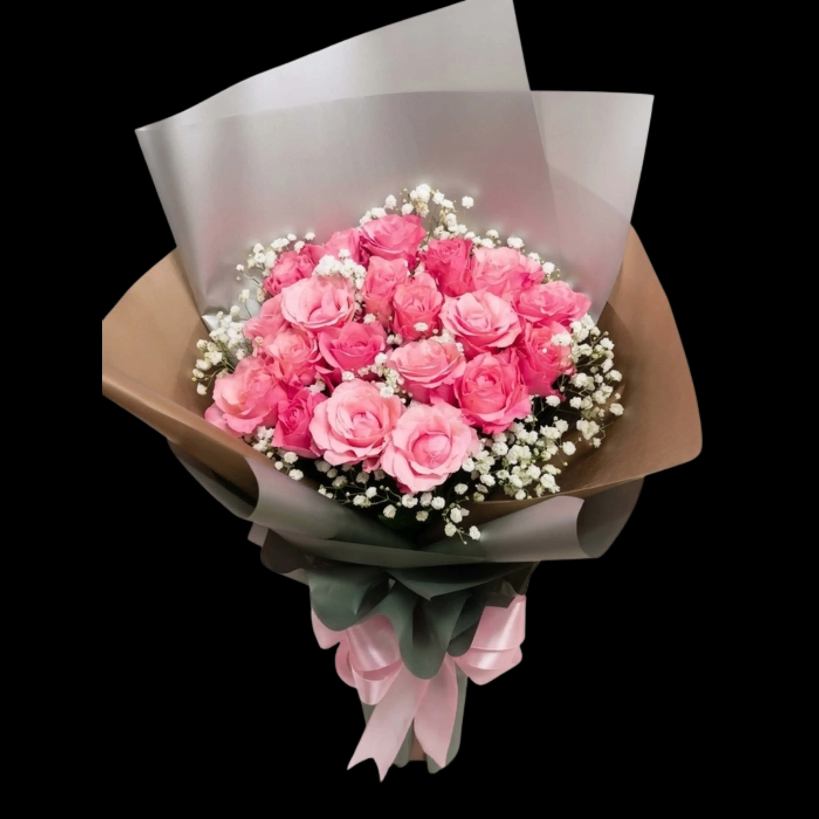 Buket Mawar Pink Baby Breath — Lunox Florist